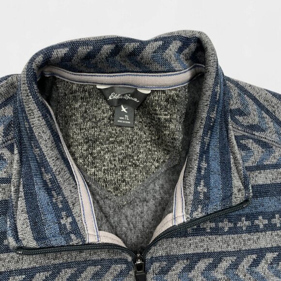 Eddie Bauer Blue Aztec Navajo 1/4 Zip Fleece Pullover Sweater Mens Large Tall LT - Picture 3 of 9